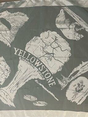Vintage 50s Yellowstone National Park Souvenir Scarf Blue 28 In Mint Condition